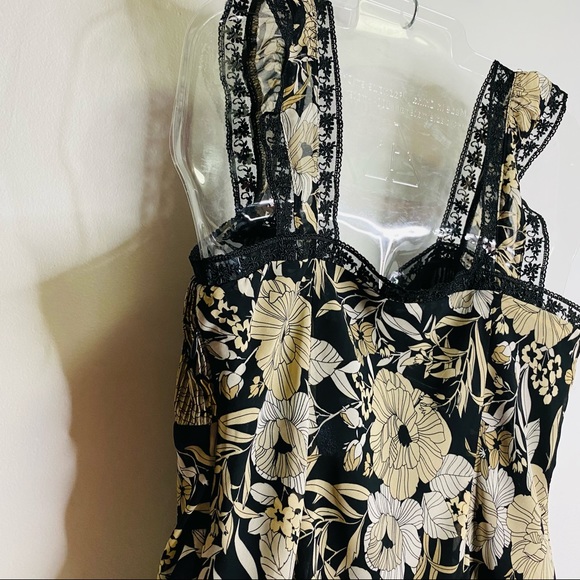 NEW Monteau Black and beige graphic floral tank top lace lined straps Size XS - Picture 4 of 7